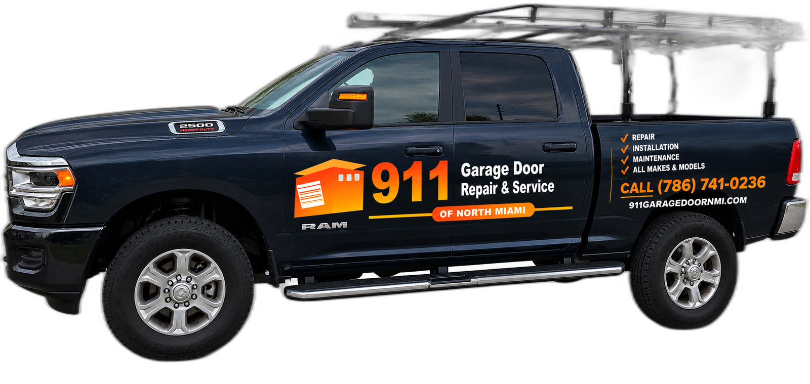 911 Garage Door branded service truck